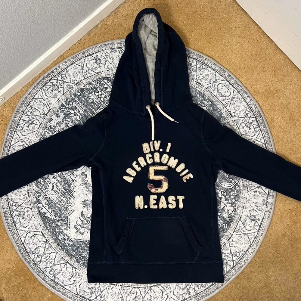 Abercrombie & Fitch Navy Hoodie with Cream Applique